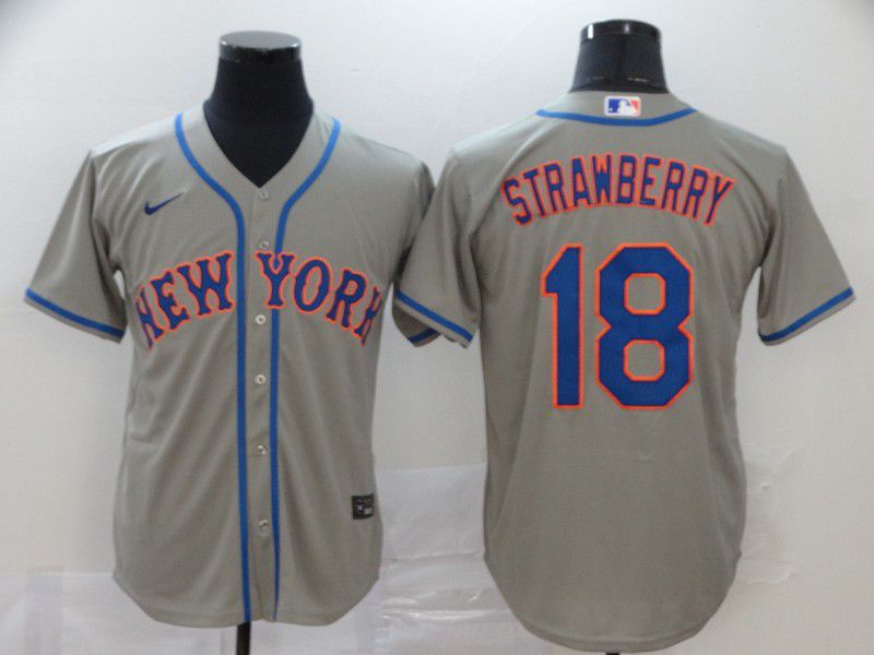 Men New York Mets #18 Strawberry Grey Nike Game MLB Jerseys->new york yankees->MLB Jersey